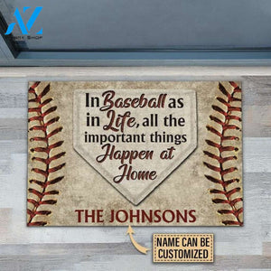 Baseball Family Welcome Mat, Personalized Baseball Happen At Home Custom Doormat, Home Decor