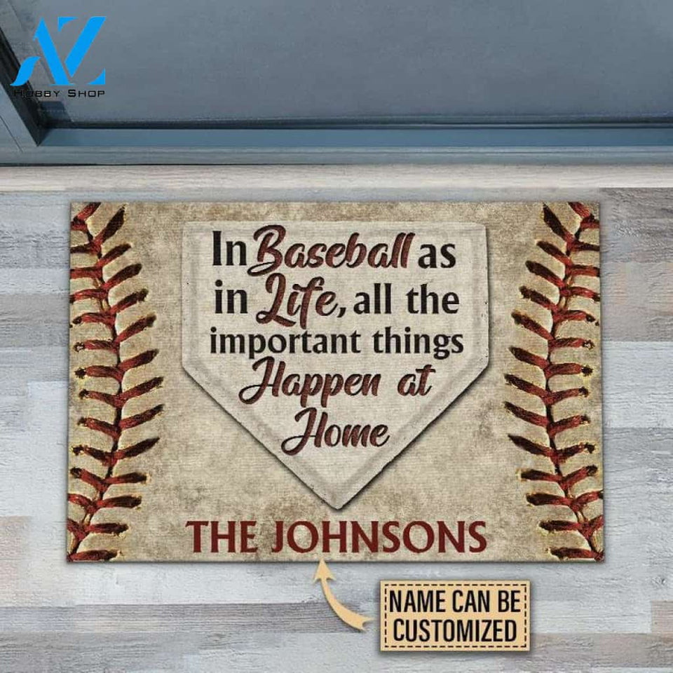 Baseball Family Welcome Mat, Personalized Baseball Happen At Home Custom Doormat, Home Decor