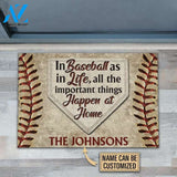 Baseball Family Welcome Mat, Personalized Baseball Happen At Home Custom Doormat, Home Decor