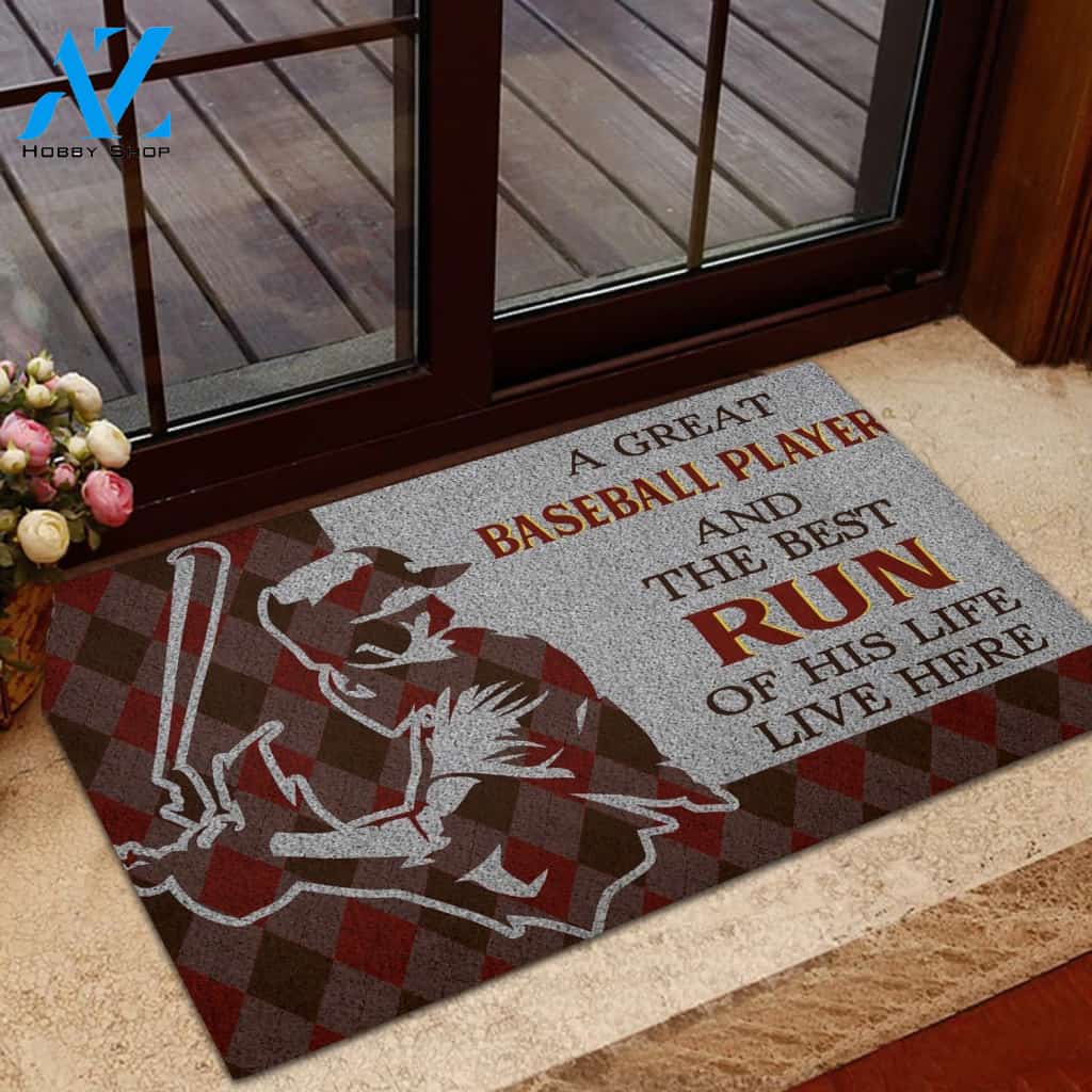 Baseball Player And The Best Run Of His Life Doormat