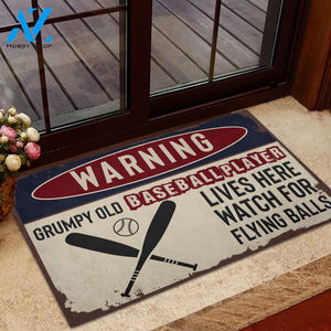 Baseball Player Lives Here Watching for Flying Balls Sport Doormat Indoor and Outdoor Mat Entrance Rug Housewarming Gift Sweet Home Decor Gift Gift for Baseball Lovers Sport Lovers
