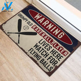 Baseball Player Lives Here Watching for Flying Balls Sport Doormat Indoor and Outdoor Mat Entrance Rug Housewarming Gift Sweet Home Decor Gift Gift for Baseball Lovers Sport Lovers