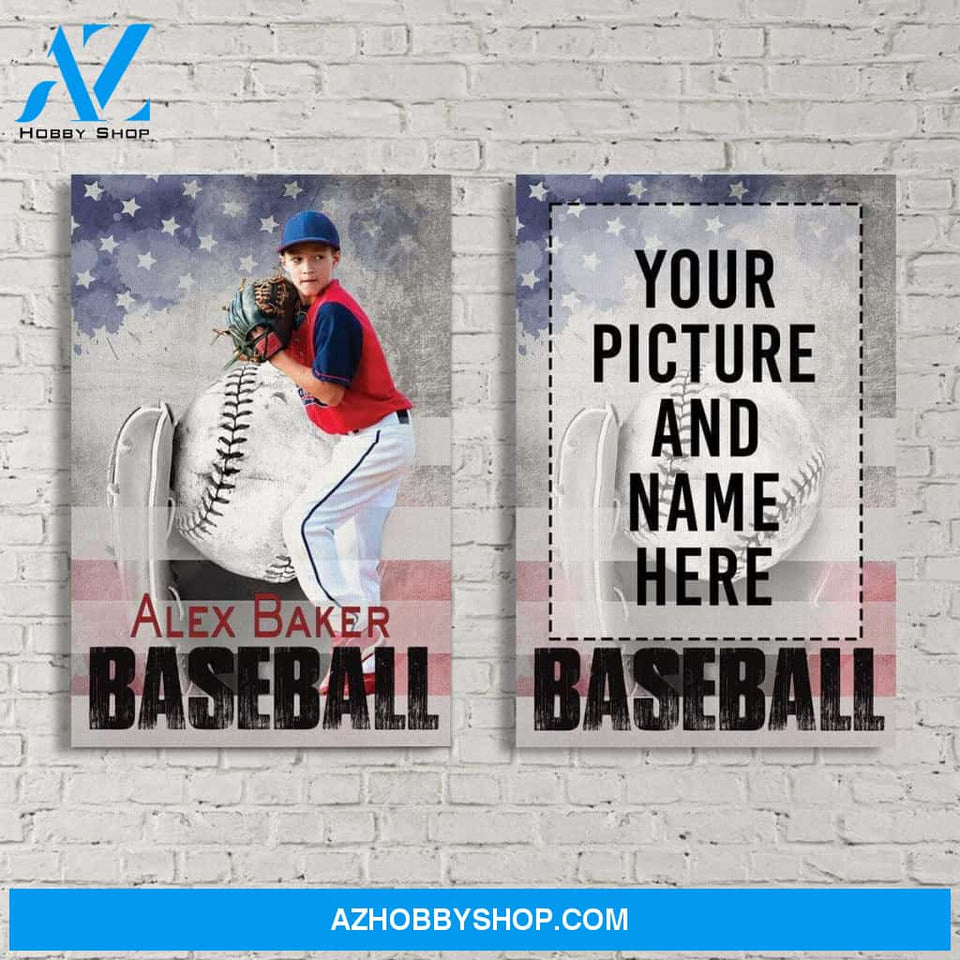 Baseball Player with flag custom canvas prints with photo