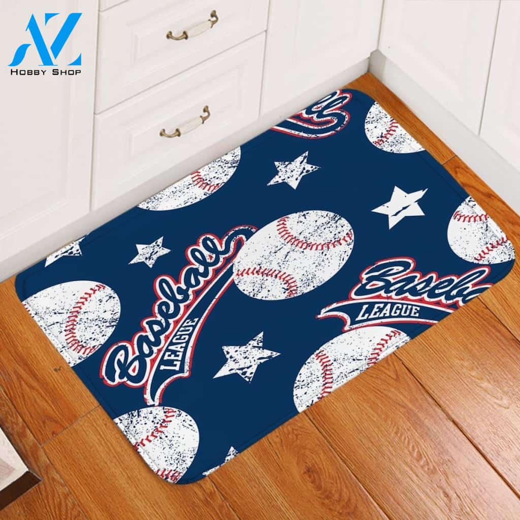 Baseball Theme Blue Printed Doormat Home Decor