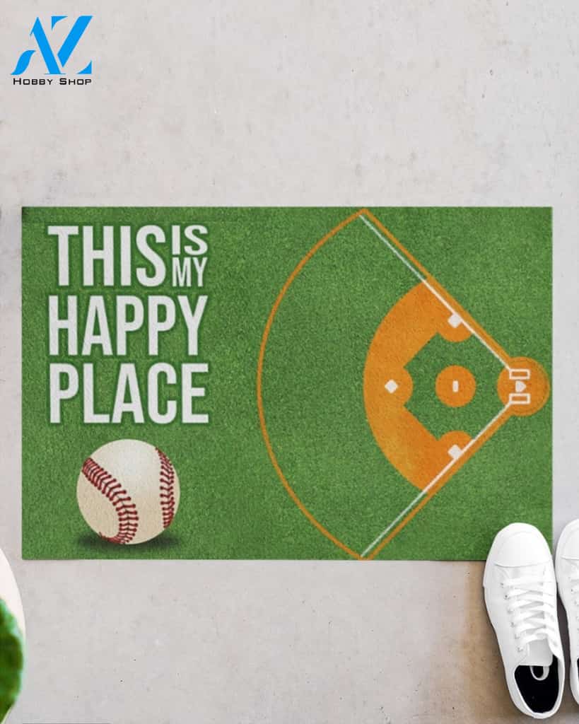 Baseball - This Is My Happy Place Doormat Gift For Baseball Lovers Birthday Gift Home Decor Warm House Gift Welcome Mat