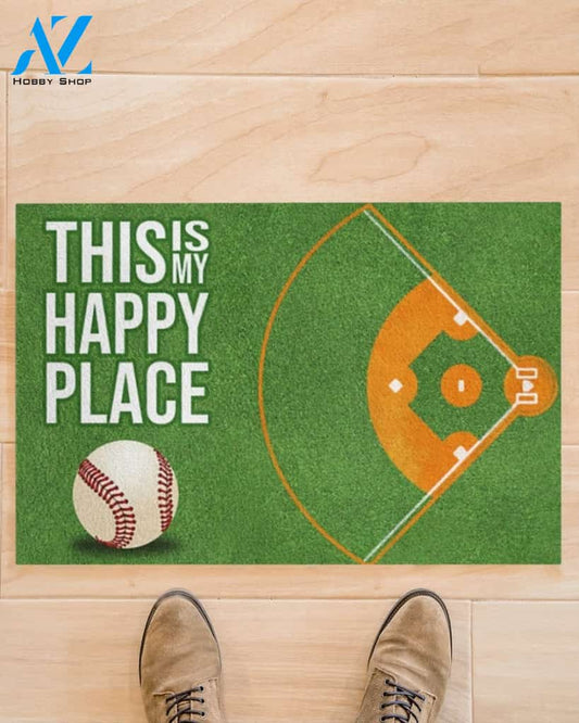 Baseball - This Is My Happy Place Funny Doormat Gift For Baseball Lovers Birthday Gift Home Decor Warm House Gift Welcome Mat