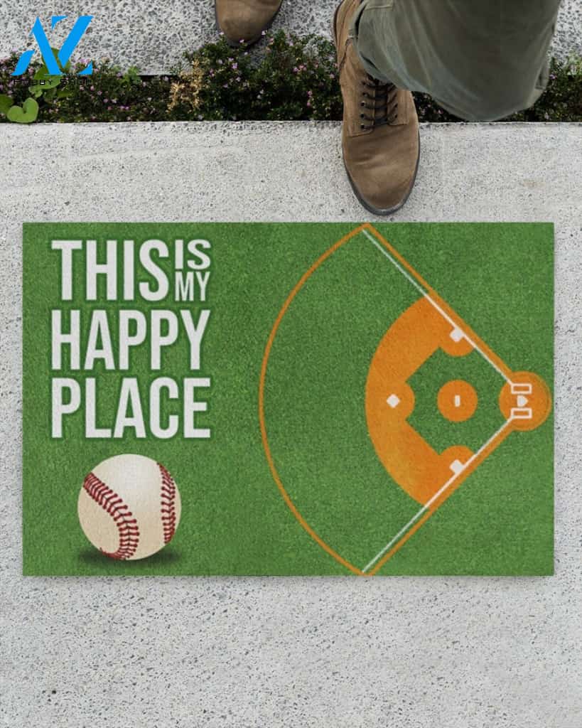 Baseball - This Is My Happy Place Funny Doormat Gift For Baseball Lovers Birthday Gift Home Decor Warm House Gift Welcome Mat