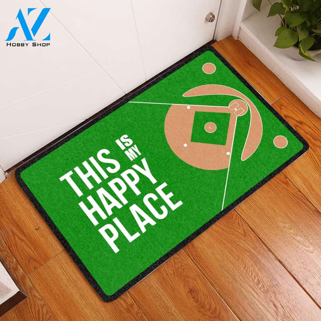 Baseball This Is My Happy Place HT13806 - Door Mat | Welcome Mat | House Warming Gift