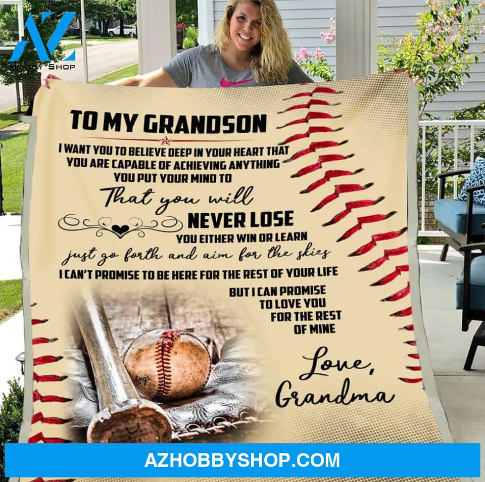 Baseball To My Grandson I Want You Believe Deep In Your Heart Blanket Gift For Grandson From Grandma Birthday Gift Home Decor Bedding Couch Sofa Soft and Comfy Cozy