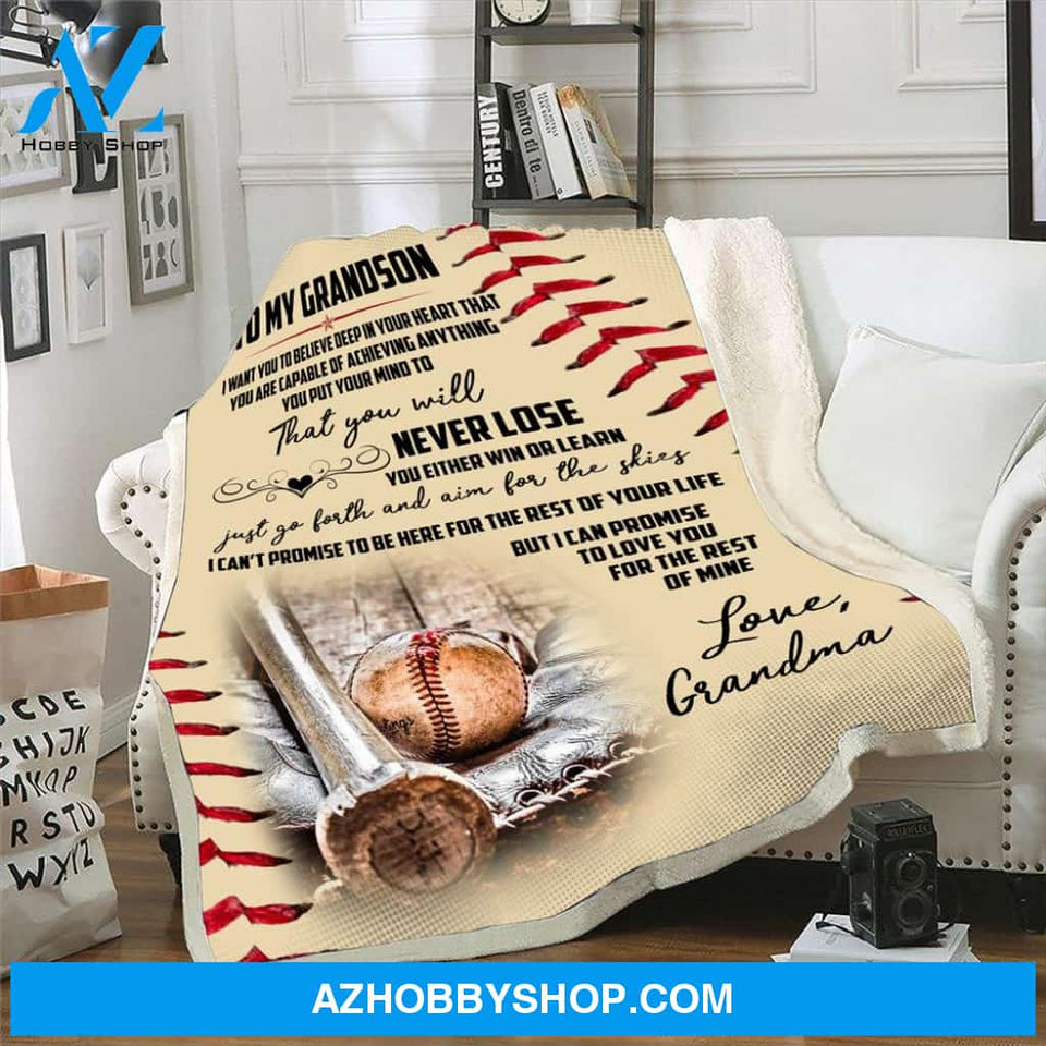 Baseball To My Grandson I Want You Believe Deep In Your Heart Blanket Gift For Grandson From Grandma Birthday Gift Home Decor Bedding Couch Sofa Soft and Comfy Cozy