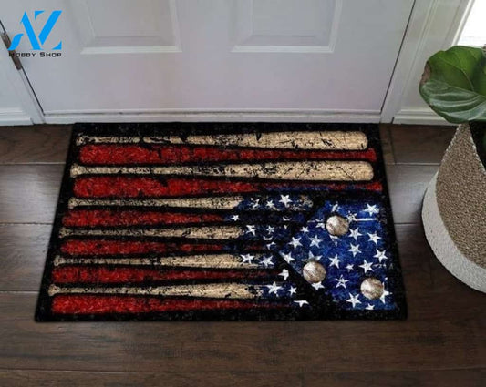 Baseball US Flag Baseball Bat Vintage Indoor And Outdoor Doormat Gift For Baseball Lovers Birthday Gift Decor Warm House Gift Welcome Mat