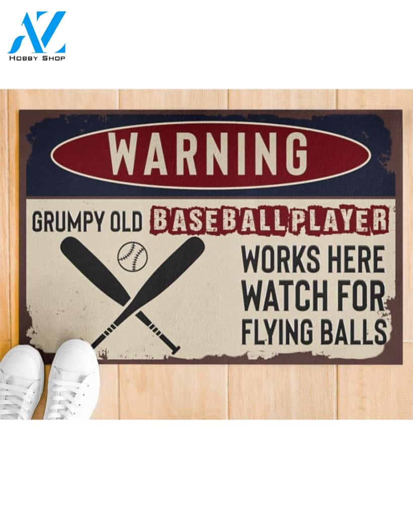 Baseball Warning Flying Fun Funny Indoor And Outdoor Doormat Warm House Gift Welcome Mat Gift For Baseball Lovers