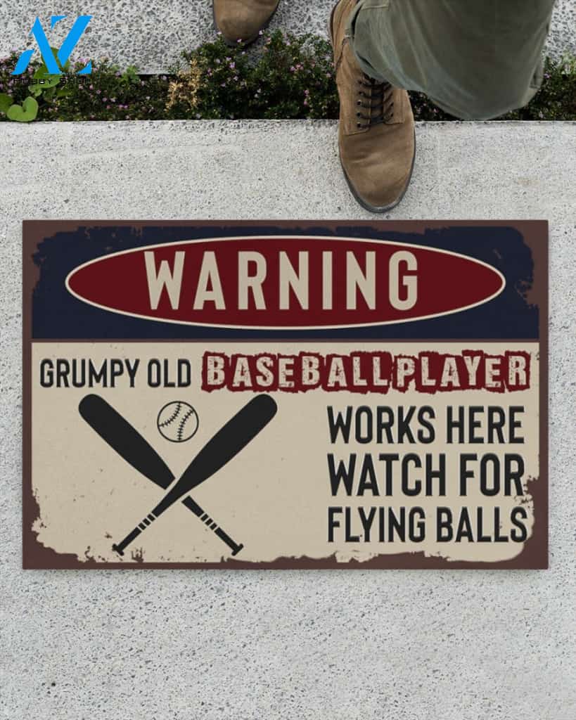 Baseball Warning Flying Fun Funny Indoor And Outdoor Doormat Warm House Gift Welcome Mat Gift For Baseball Lovers