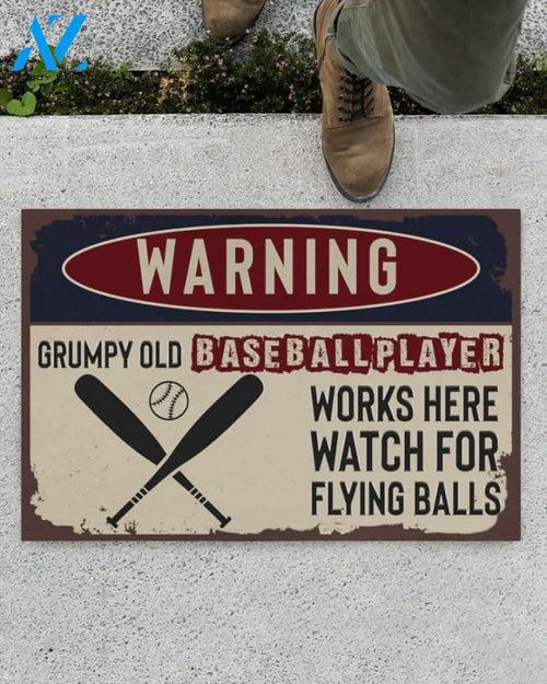 Baseball Warning Flying Fun Funny Indoor And Outdoor Doormat Warm House Gift Welcome Mat Gift For Baseball Lovers