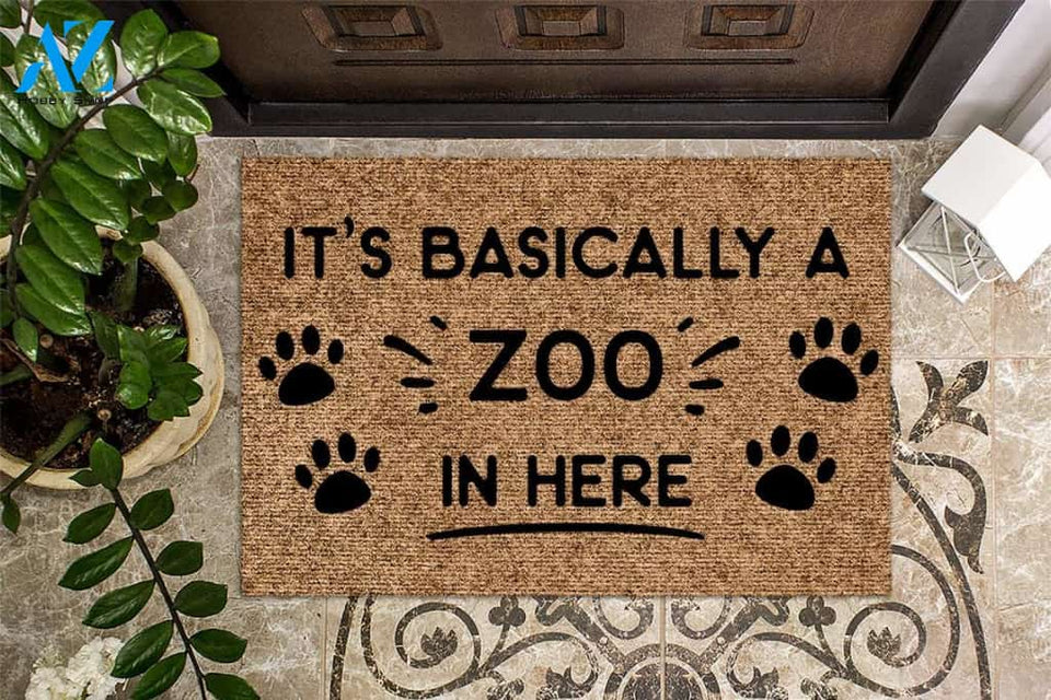 Basically A Zoo In Here Funny Indoor And Outdoor Doormat Warm House Gift Welcome Mat Birthday Gift For Friend Family