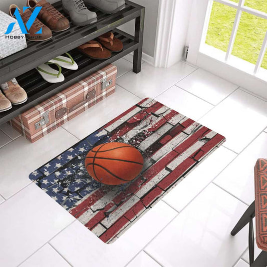 Basketball Broken Wall American Flag Funny Indoor And Outdoor Doormat Warm House Gift Welcome Mat Gift For Basketball Lovers