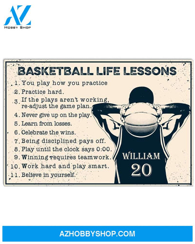 Basketball Poster Basketeball Life Lessons Custom Name And Number Gift For Son Wall Decor