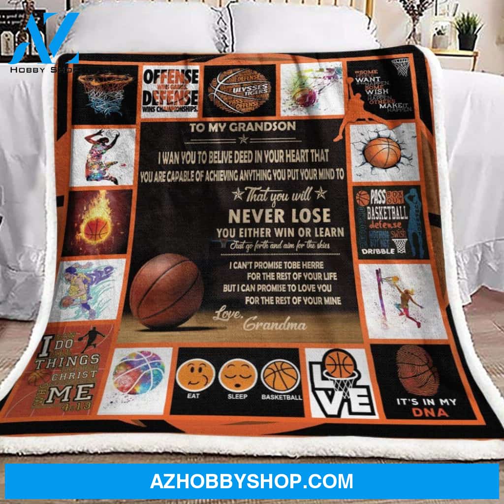 Basketball To My Grandson Fleece Blanket Home Decor Bedding Couch Sofa Soft And Comfy Cozy Gift For Grandson From Grandma, Gift For Basketball Lover