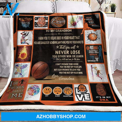 Basketball To My Grandson Fleece Blanket Home Decor Bedding Couch Sofa Soft And Comfy Cozy Gift For Grandson From Grandma, Gift For Basketball Lover