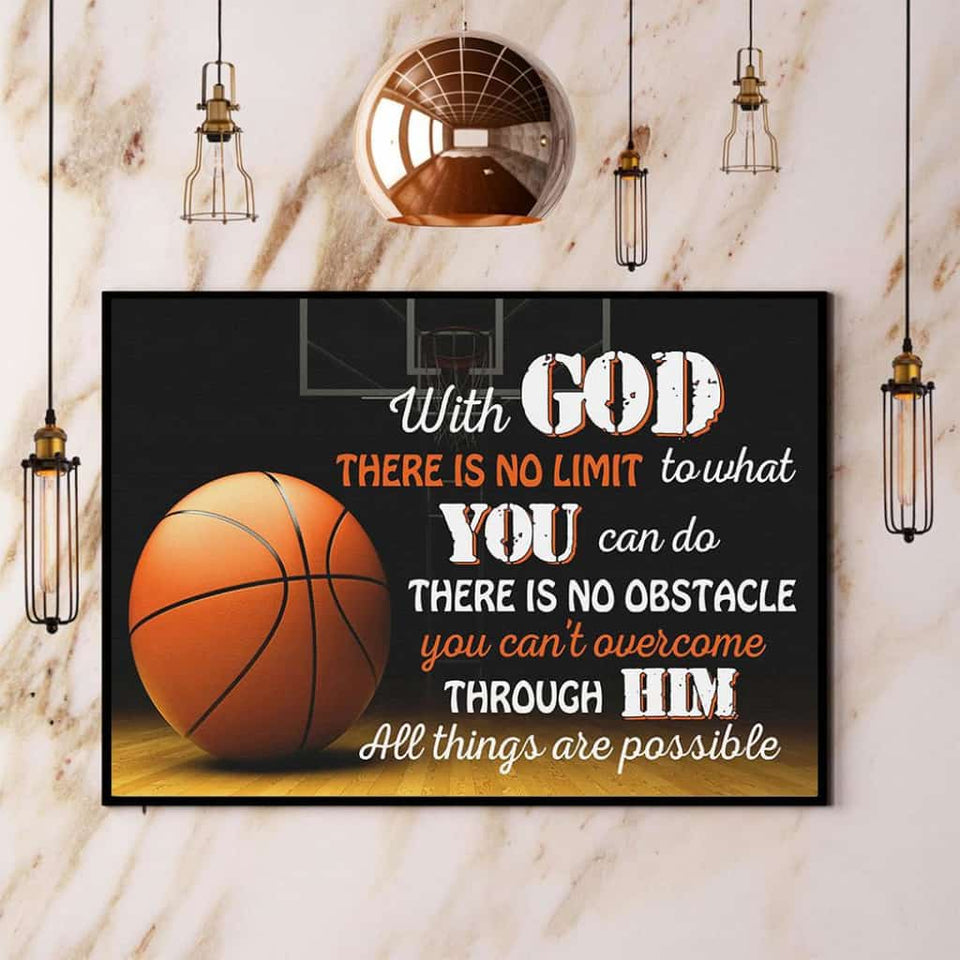 Basketball With God There Is No Limit Paper Poster No Frame Matte Canvas Wall Decor