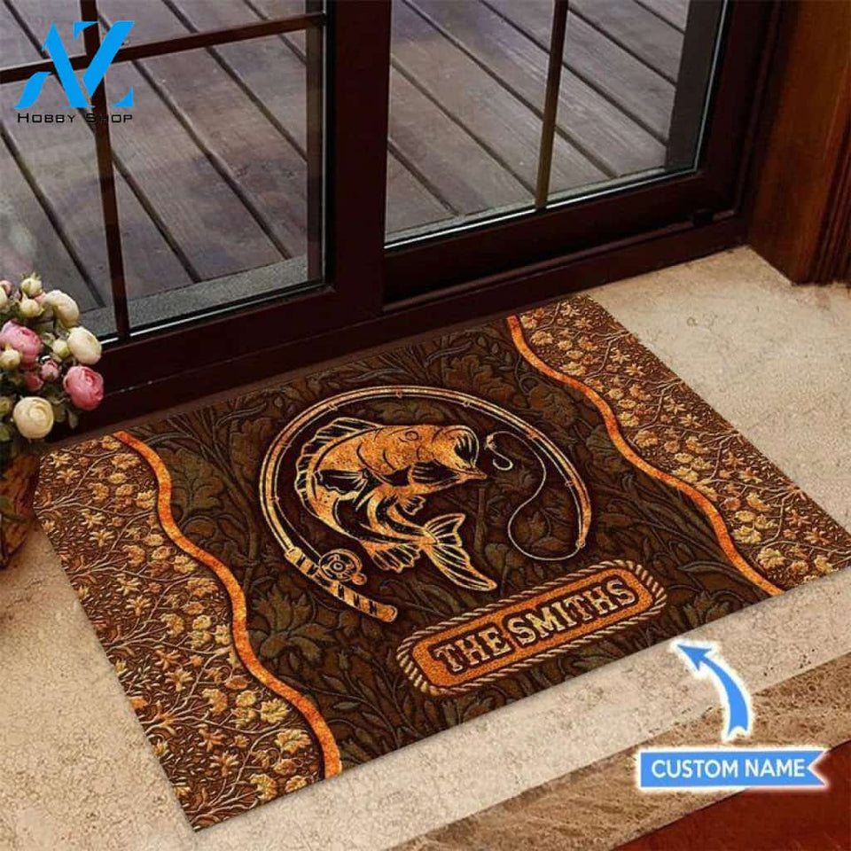 Bass Fishing Unique Brown Custom Doormat | Welcome Mat | House Warming Gift