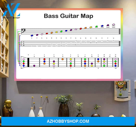 Bass Guitar Map Horizontal Wall Art Canvas Prints Unique Gifts
