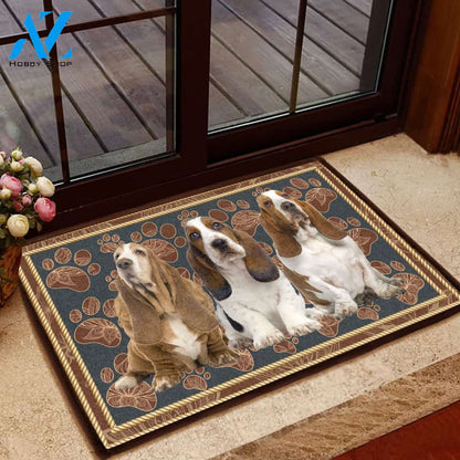 Basset Hound Floral Paw - Dog Doormat Welcome Mat House Warming Gift Home Decor Gift for Dog Lovers Funny Doormat Gift Idea