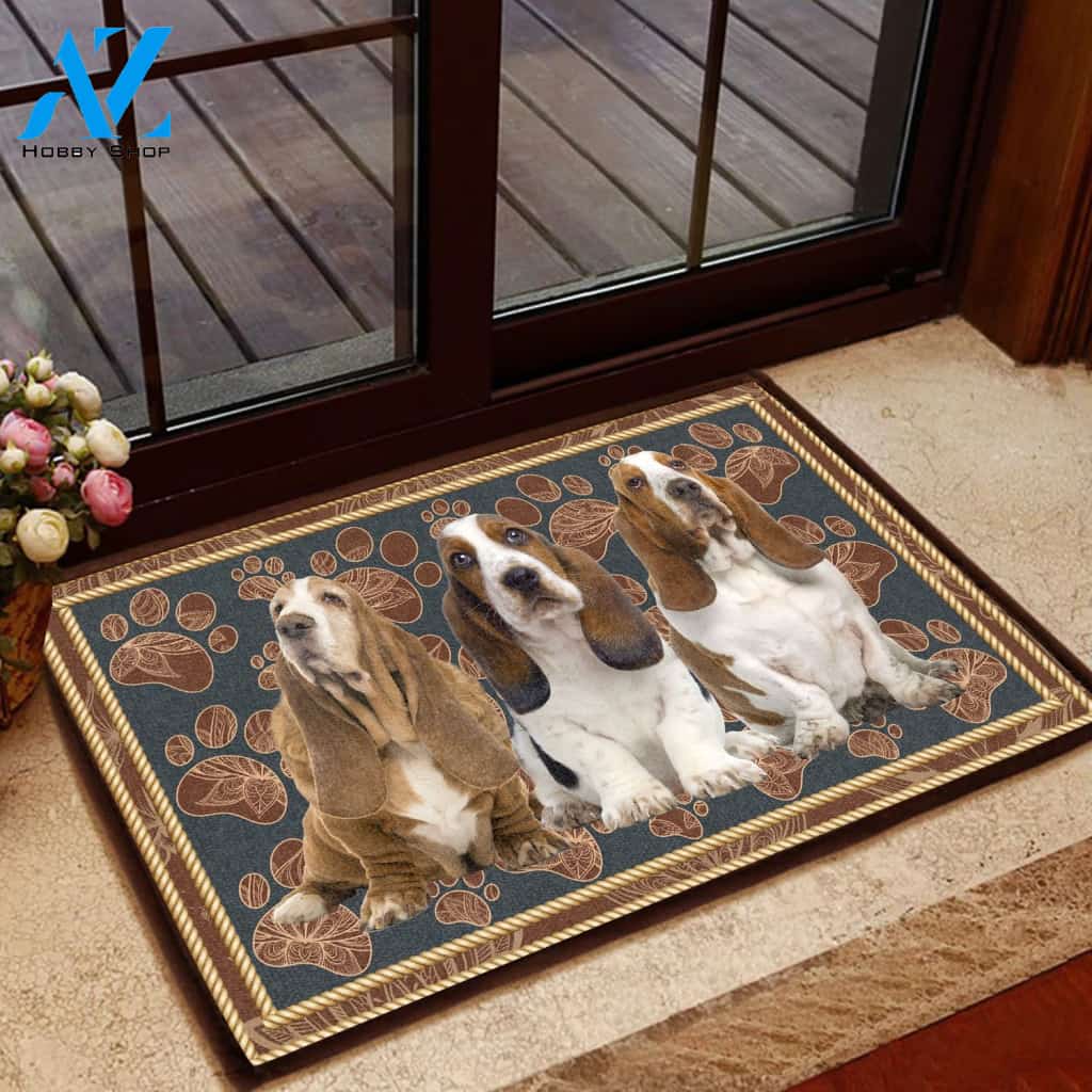 Basset Hound Floral Paw - Dog Doormat Welcome Mat House Warming Gift Home Decor Gift for Dog Lovers Funny Doormat Gift Idea