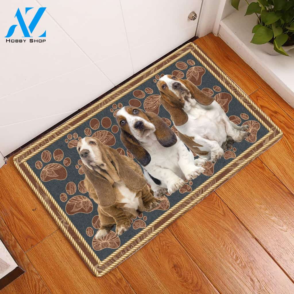 Basset Hound Floral Paw H5857 - Door Mat | Welcome Mat | House Warming Gift