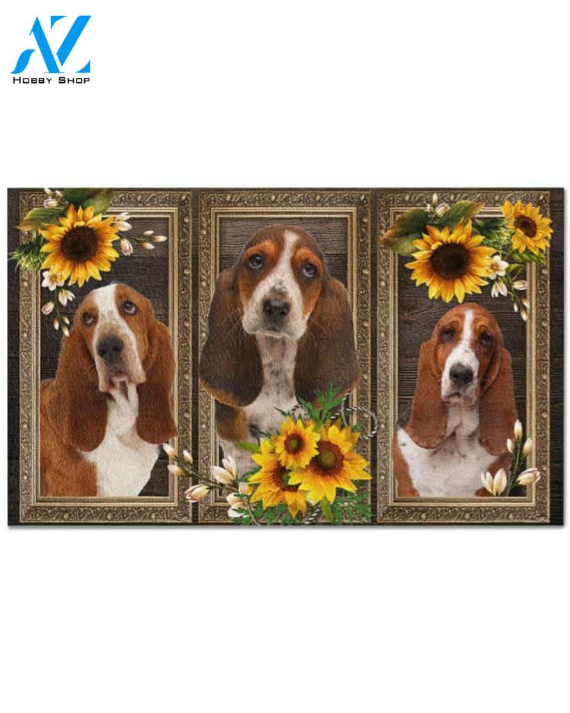 Basset Hound Lovely sunflowers gift for you Doormat | Welcome Mat | House Warming Gift