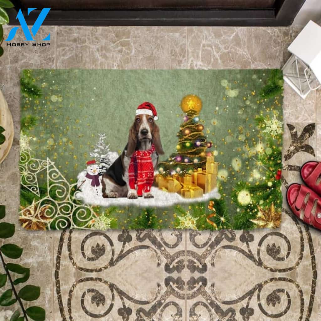 Basset Hound Merry Christmas Doormat