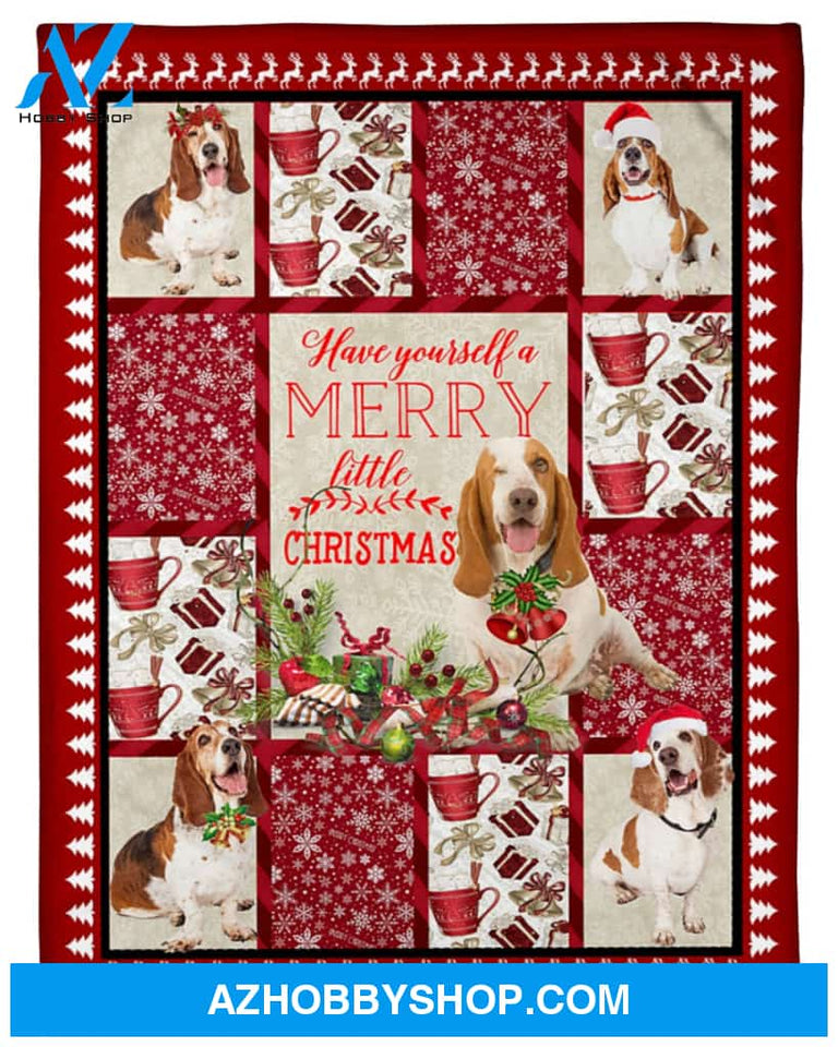 Basset Hound Merry Little Christmas Fleece Blanket, Gift For Basset Hound Dog Lovers Gift For Christmas, Family Friend Home Decor Bedding Couch Sofa Soft And Comfy Cozy