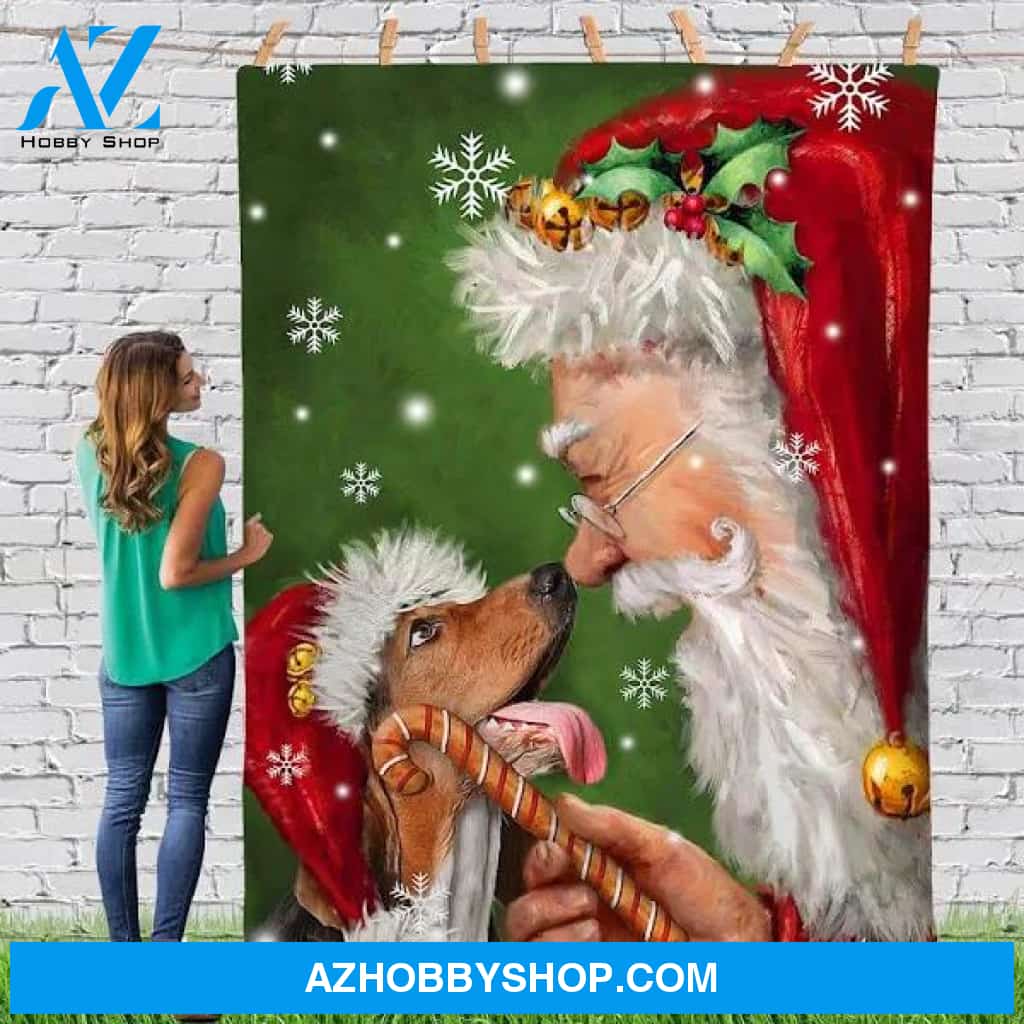 Basset Hound Smile With Santa Claus Christmas Snow And Sticks Merry Xmas Gorgeous Fleece Blanket Gift For People Home Decor Bedding Couch Sofa Soft And Comfy Cozy