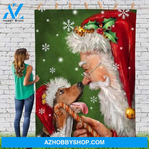 Basset Hound Smile With Santa Claus Christmas Snow And Sticks Merry Xmas Gorgeous Fleece Blanket Gift For People Home Decor Bedding Couch Sofa Soft And Comfy Cozy