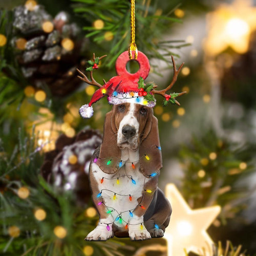 Godmerch- Ornament- Basset Hounds Christmas Shape Ornament, Happy Christmas Ornament, Car Ornament