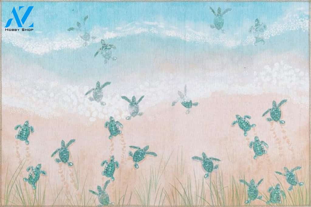 Bathroom Rug & Mat, Sea Turtle Aqua, Designer mats rugs, Floral Bath thin area rug runner, Entryway, Kitchen decoration idea decor