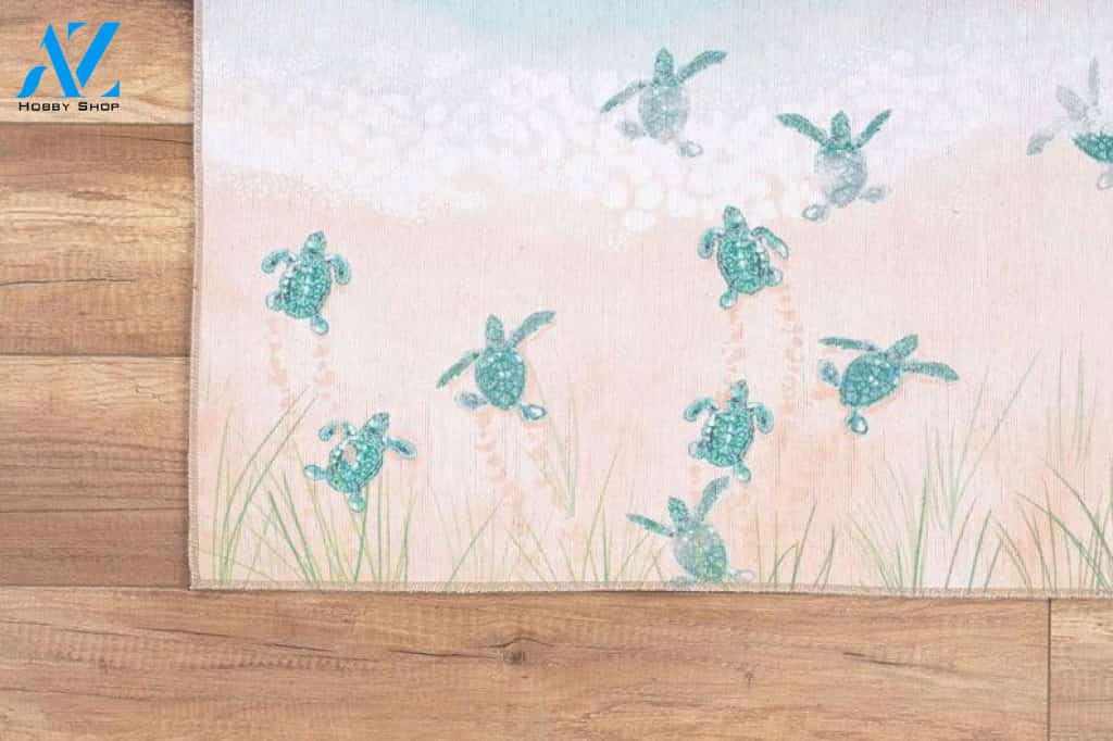 Bathroom Rug & Mat, Sea Turtle Aqua, Designer mats rugs, Floral Bath thin area rug runner, Entryway, Kitchen decoration idea decor