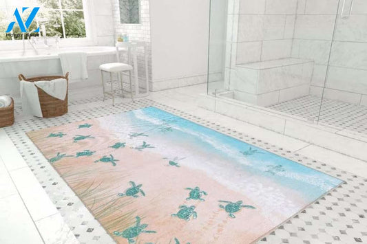 Bathroom Rug & Mat, Sea Turtle Aqua, Designer mats rugs, Floral Bath thin area rug runner, Entryway, Kitchen decoration idea decor