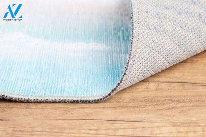 Bathroom Rug & Mat, Sea Turtle Aqua, Designer mats rugs, Floral Bath thin area rug runner, Entryway, Kitchen decoration idea decor