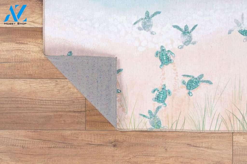 Bathroom Rug & Mat, Sea Turtle Aqua, Designer mats rugs, Floral Bath thin area rug runner, Entryway, Kitchen decoration idea decor