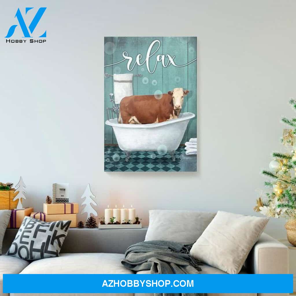 Bathtub Relax Cow Version Bathroom Canvas - Wall Decor Visual Art