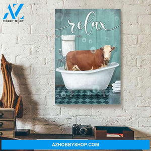 Bathtub Relax Cow Version Bathroom Canvas - Wall Decor Visual Art