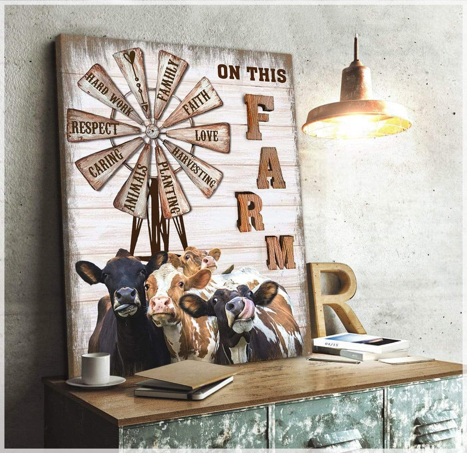 On this farm Cow Canvas Wall Art, Wall Decor Visual Art