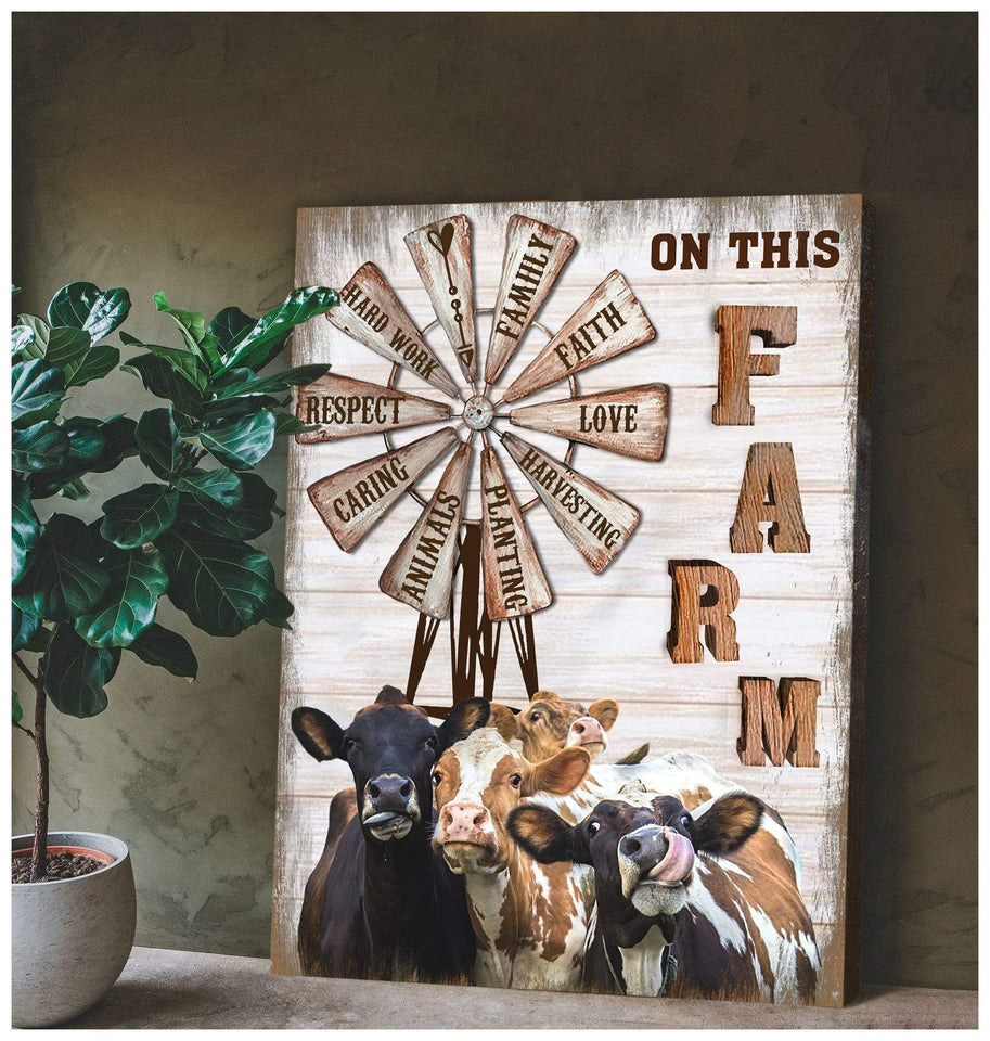 On this farm Cow Canvas Wall Art, Wall Decor Visual Art