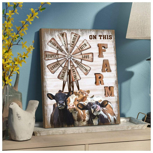 On this farm Cow Canvas Wall Art, Wall Decor Visual Art