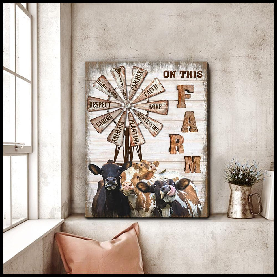 On this farm Cow Canvas Wall Art, Wall Decor Visual Art