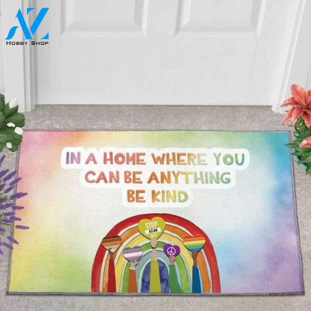 Be Anything Be Kind Rainbow Easy Clean Welcome DoorMat | Felt And Rubber | DO2148, S ( 40 x 60 cm ) / Colorful