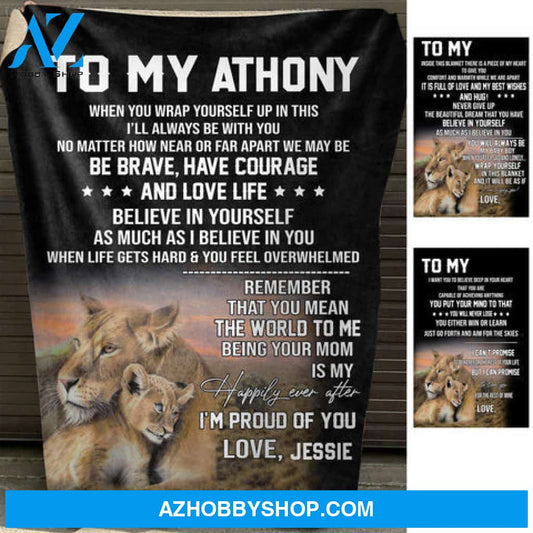 Be Brave Lion Mom - Personalized Blanket - Gift For Son