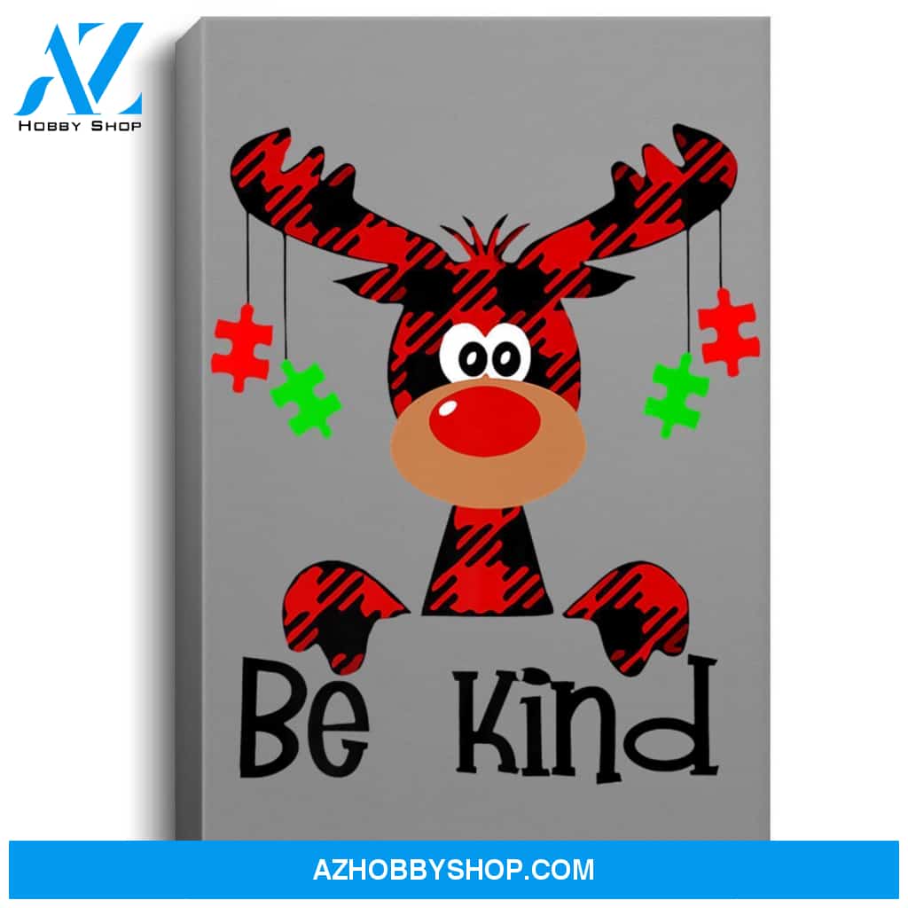 Be Kind Autism Awareness Christmas Reindeer Hippie Bullying Premium Canvas Wall Art