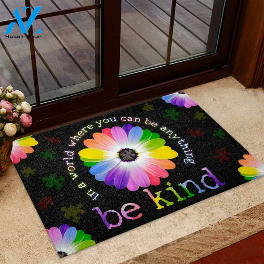Be Kind Autism Awareness Colorful Flower Pattern Doormat | Welcome Mat | House Warming Gift